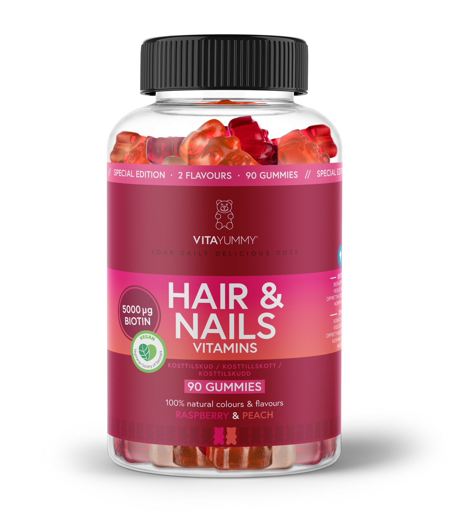 VitaYummy Hair & Nails – Raspberry & Peach – 90 stk (8900351885635)